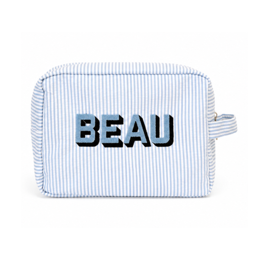 Embroidered Striped Pouch